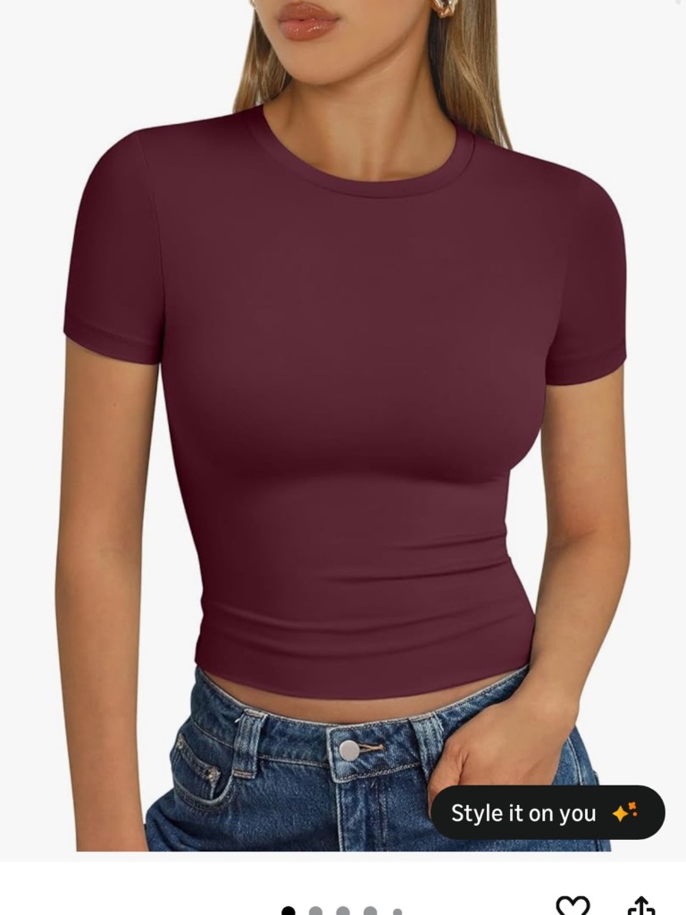 Women's Maroon Crewneck Short Sleeve Tee